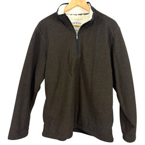 Orvis Sherpa Lined 1/4 Zip Long Sleeve Brown Pullover Sweater Sweatshirt sz L